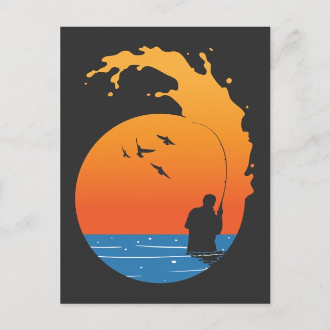 Fly Fishing Vintage Sunset Fisherman Fish Passion Postcard (Front)