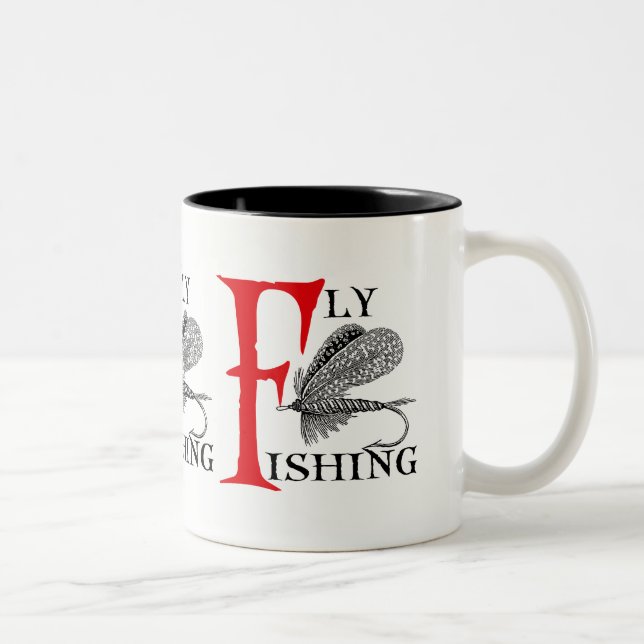 Fly Fishing With Fishing Lure Two-Tone Coffee Mug (Right)