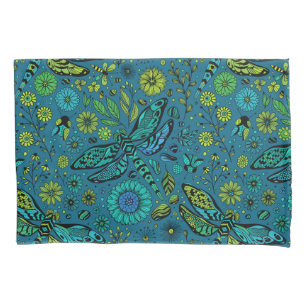 Fly, fly dragonfly on blue pillowcase