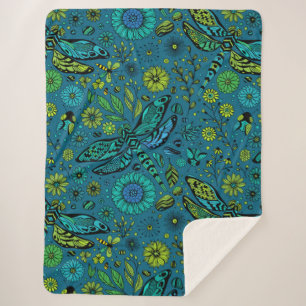 Fly, fly dragonfly on blue sherpa blanket