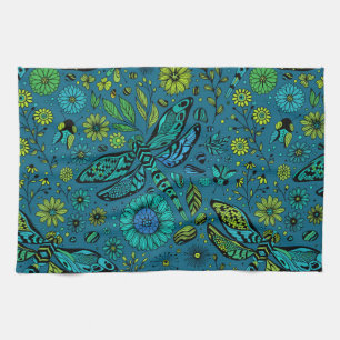 Fly, fly dragonfly on blue tea towel