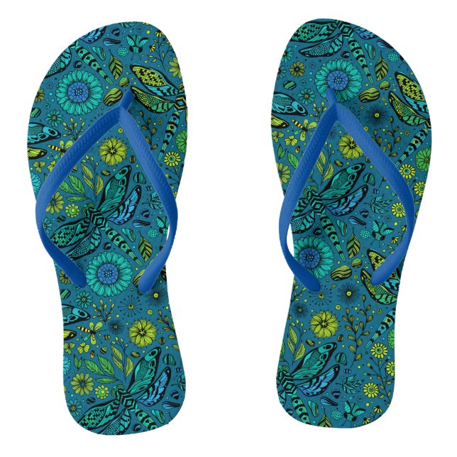 Fly, fly dragonfly on blue thongs (Footbed)