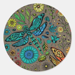 Fly, fly dragonfly on brown classic round sticker