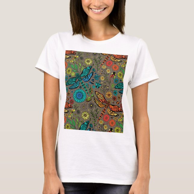 Fly, fly dragonfly on brown T-Shirt (Front)