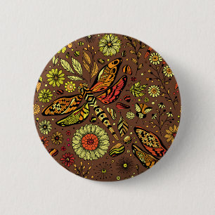 Fly, fly dragonfly on cinnamon brown 6 cm round badge