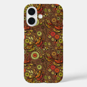 Fly, fly dragonfly on cinnamon brown iPhone 16 case