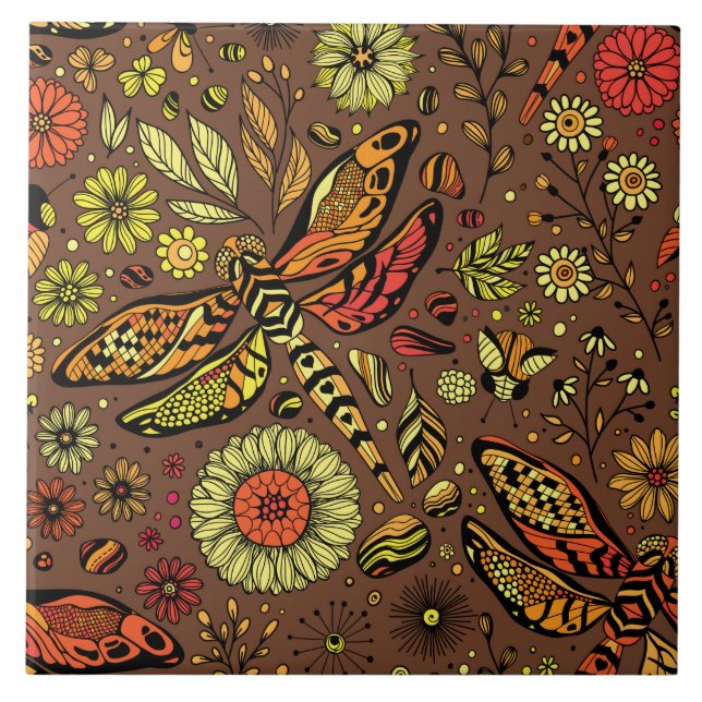 Fly, fly dragonfly on cinnamon brown ceramic tile (Front)