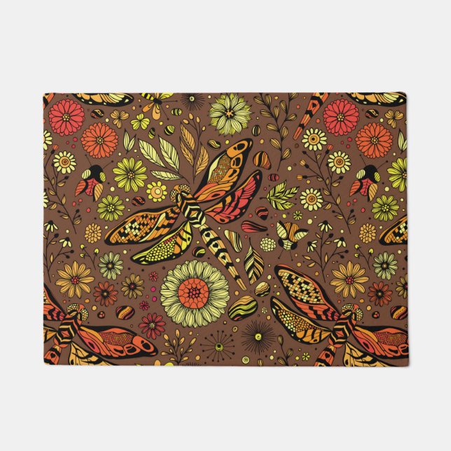 Fly, fly dragonfly on cinnamon brown doormat (Front)