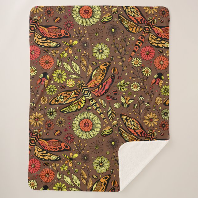Fly, fly dragonfly on cinnamon brown sherpa blanket (Front)