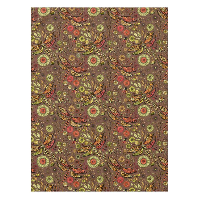Fly, fly dragonfly on cinnamon brown tablecloth (Front)