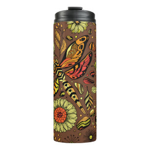 Fly, fly dragonfly on cinnamon brown thermal tumbler