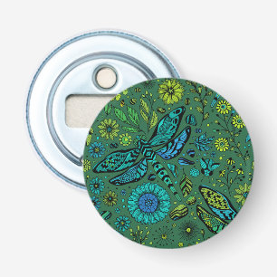 Fly, fly dragonfly on emerald green bottle opener