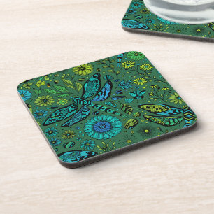 Fly, fly dragonfly on emerald green coaster