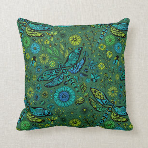 Fly, fly dragonfly on emerald green cushion