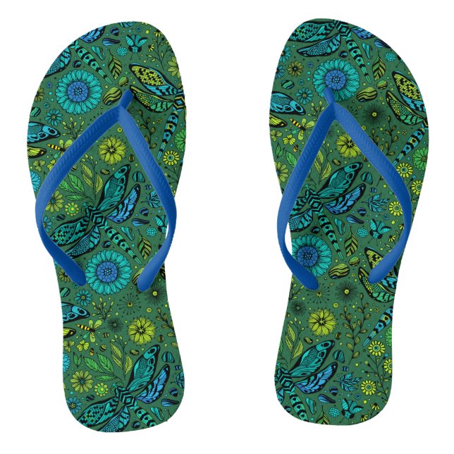 Fly, fly dragonfly on emerald green thongs (Footbed)