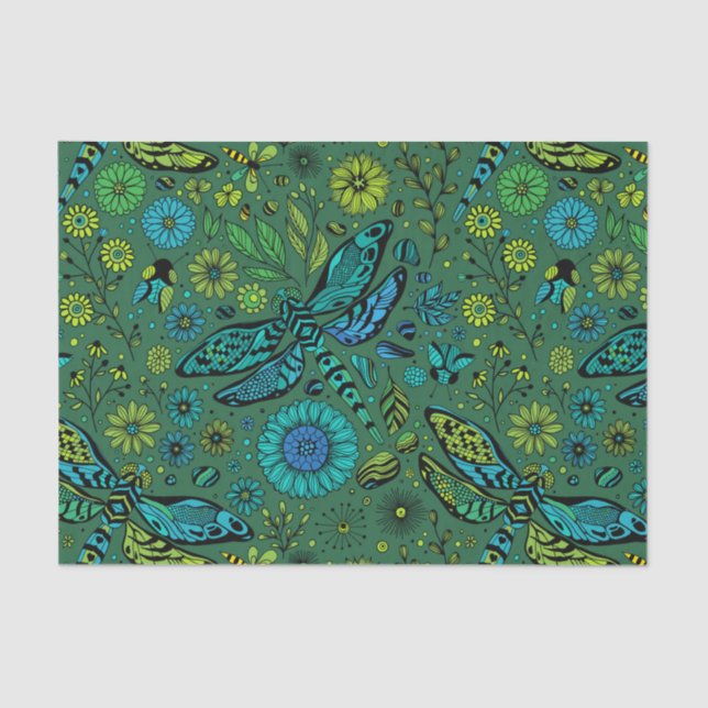 Fly, fly dragonfly on emerald green tissue paper (Front)