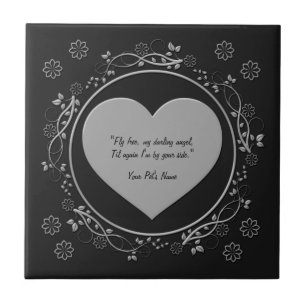 Fly Free Metallic Silver Heart Black Pet Memorial Ceramic Tile
