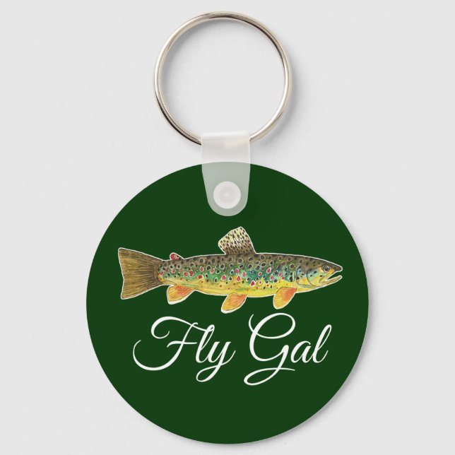 FLY GAL - Fly Fishing Fisherwoman Woman's Key Ring (Front)
