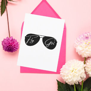 Fly Girl, Aviator Sunglasses,Script,Cute Birthday Postcard