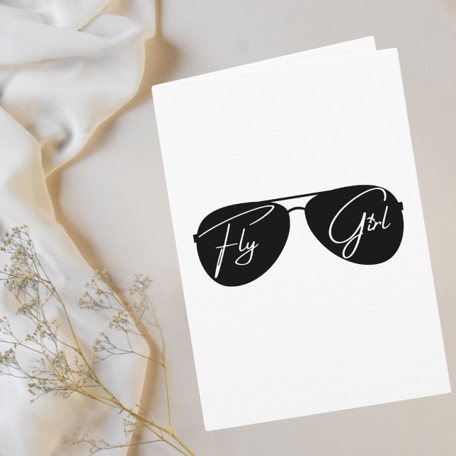 Fly Girl Black Aviator Sunglasses,Cute Birthday Card (Creator Uploaded)