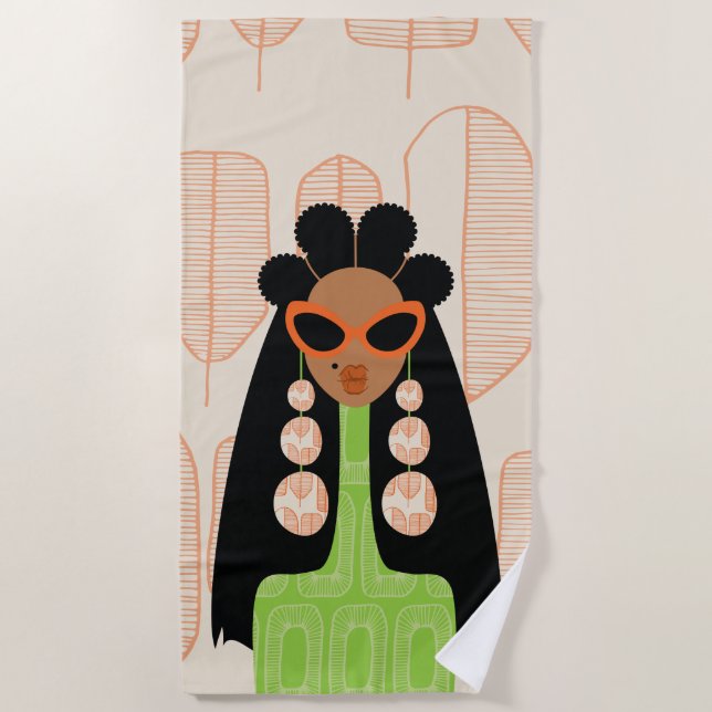 Fly Girl Orange and Green Beach Towel (Front)