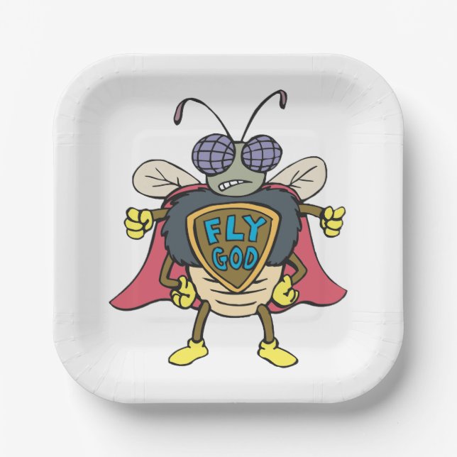 Fly God Superhero Fly Insect Character Paper Plate (Front)