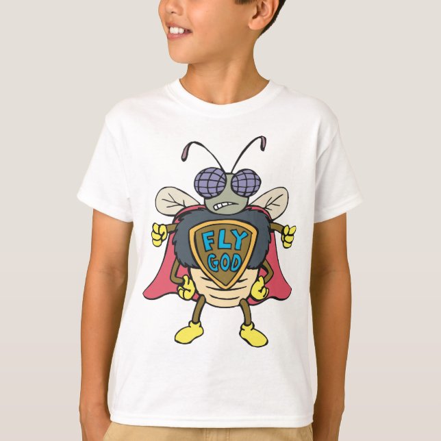 Fly God Superhero Fly Insect Character T-Shirt (Front)