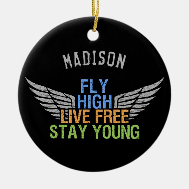 FLY HIGH custom name ornament (Front)