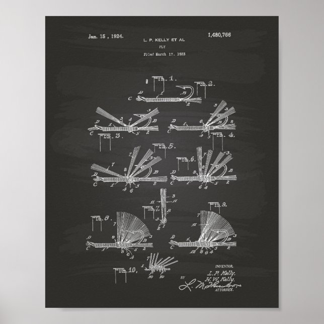 Fly Hook 1924 Patent Art Chalkboard Poster (Front)
