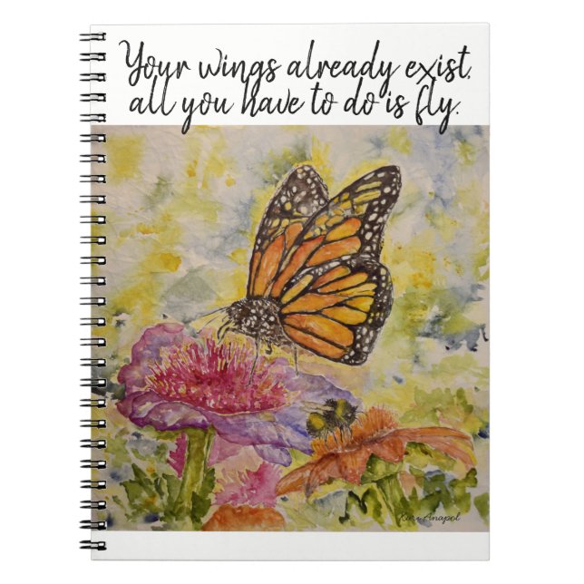 Fly Inspire Butterfly Art Spiral Notebook (Front)