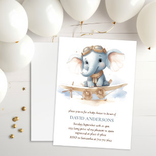 Fly into Adorable Bliss: Elephant Watercolor Baby Invitation