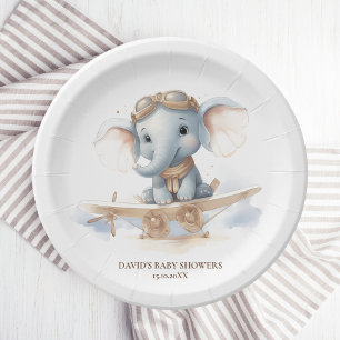 Fly into Adorable Bliss: Elephant Watercolor Baby Paper Plate