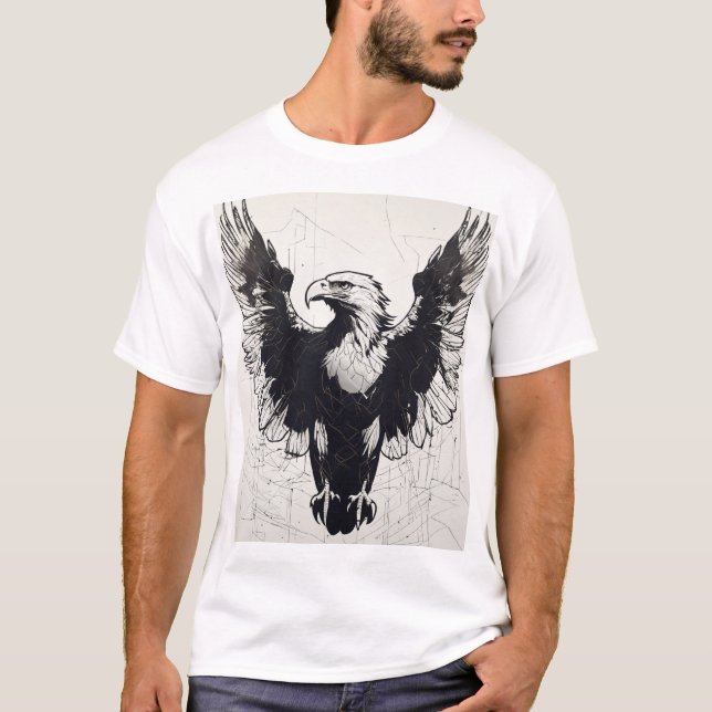 Fly into sky - White t-shirt with eagle tattoo  (Front)