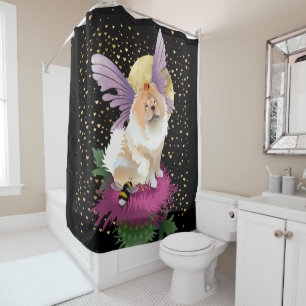 FLY ME TO THE MOON chow shower curtain