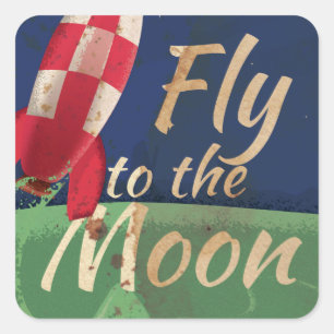 Fly me to the Moon Vintage Travel poster Square Sticker