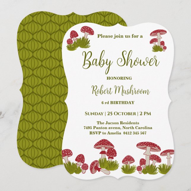 Fly Mushrooms Goblincore Green Baby Shower Invitat Invitation (Front/Back)