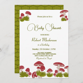 Fly Mushrooms Goblincore Green Baby Shower Invitation