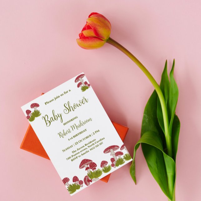 Fly Mushrooms Goblincore Green Baby Shower Invitation (Creator Uploaded)