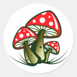 fly mushrooms toadstools classic round sticker
