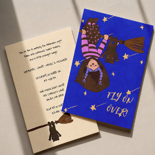 Fly On Over Cute Witch Halloween Party  Invitation