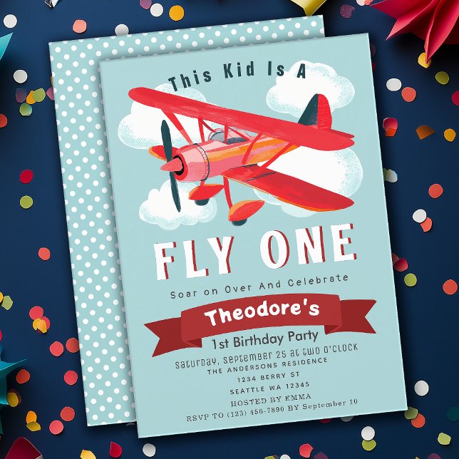 Fly One Plane Kids 1st Birthday Invitation (Creator Uploaded)