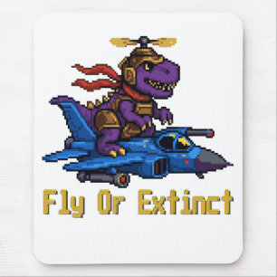 Fly Or Extinct Pixel Art Dinosaur Pilot Fighter Je Mouse Pad