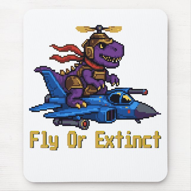 Fly Or Extinct Pixel Art Dinosaur Pilot Fighter Je Mouse Pad (Front)