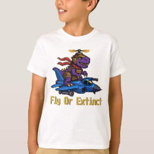 Fly Or Extinct Pixel Art Dinosaur Pilot Fighter Je T-Shirt