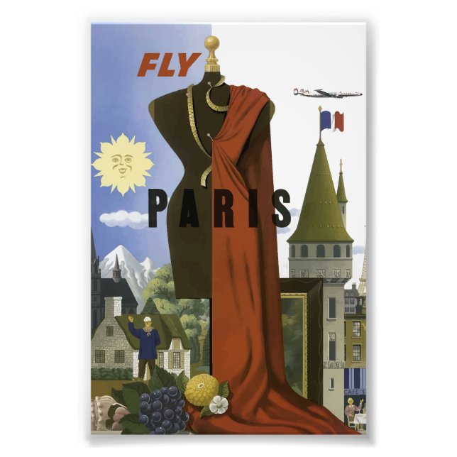 Fly Paris France Vintage Travel Poster (Front)