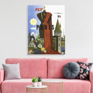 Fly Paris France Vintage Travel Poster Canvas Print