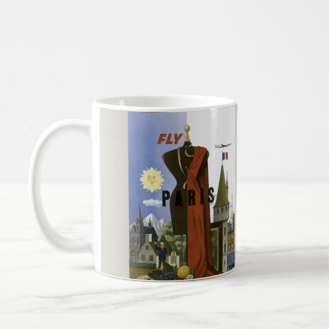 Fly Paris France Vintage Travel Poster Coffee Mug (Left)