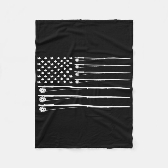 Fly Rod Fishing American Flag  Fleece Blanket (Front)