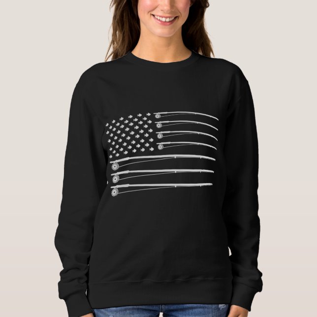 Fly Rod Fishing American Flag Sweatshirt (Front)