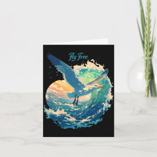 Fly Seagull Ocean Sunset Scene Coastal Performance Card